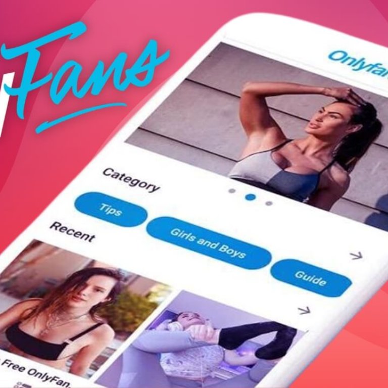 A mobile screen displays the OnlyFans app, featuring categories like Tips, Girls and Boys, and recent content in vibrant colors.